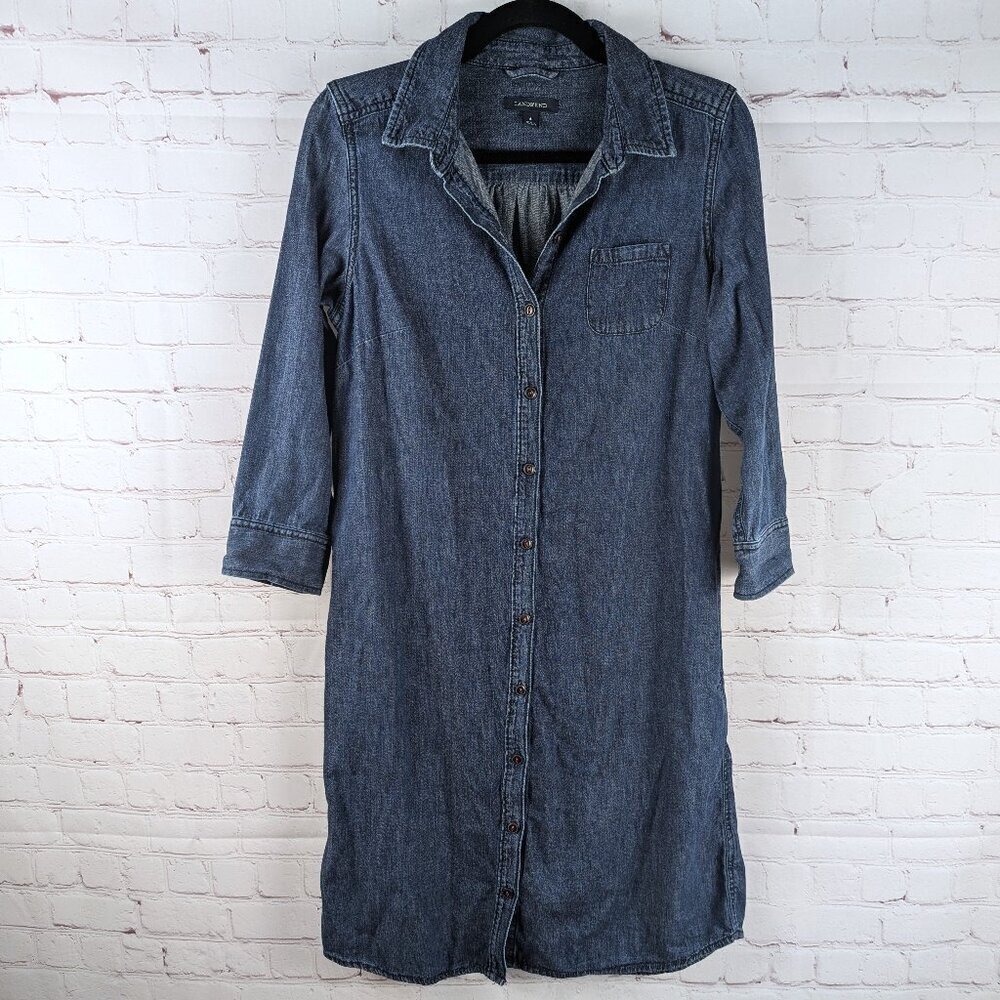 Lands End Long Sleeve Jean Shirt Dress - Size 4/XS